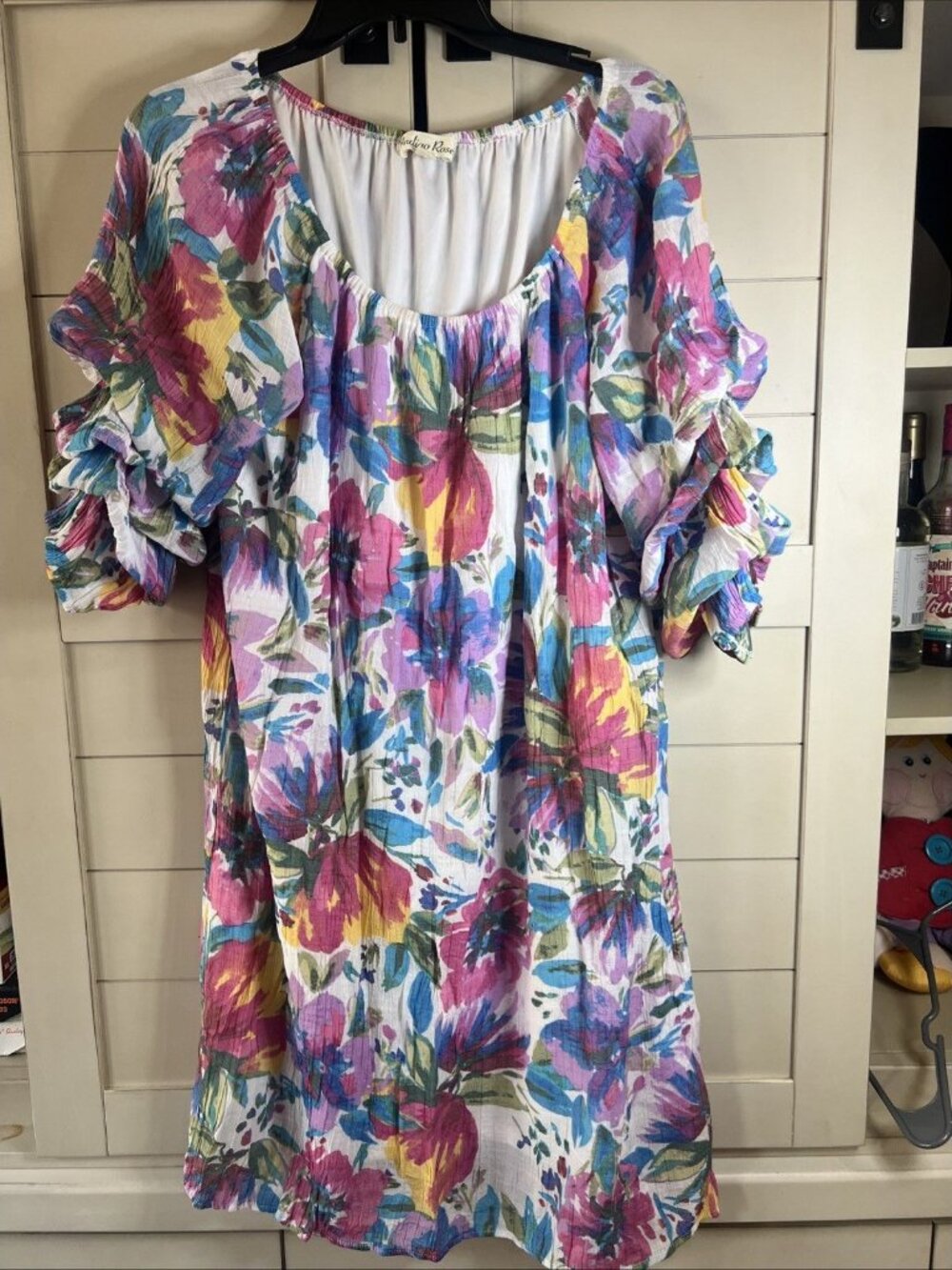 Indigo Rose Woven Peasant Mini Dress Boho Floral Purple Pink Blue Size XL